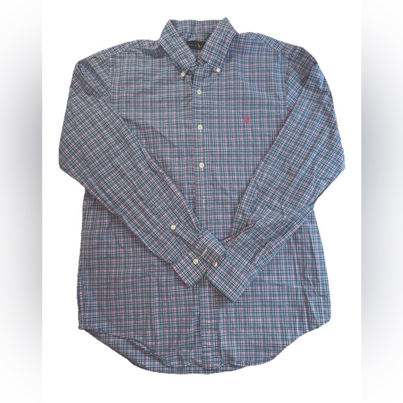 Ralph Lauren Other - Ralph Lauren Mens Medium Blue Green Pink & White Plaid Cotton Button Down